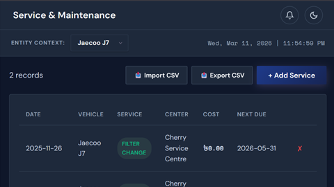 Service history log interface